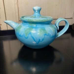 Dryden “Ozark Frontier” Blue Handmade Ceramic Teapot with Green Drip Glaze